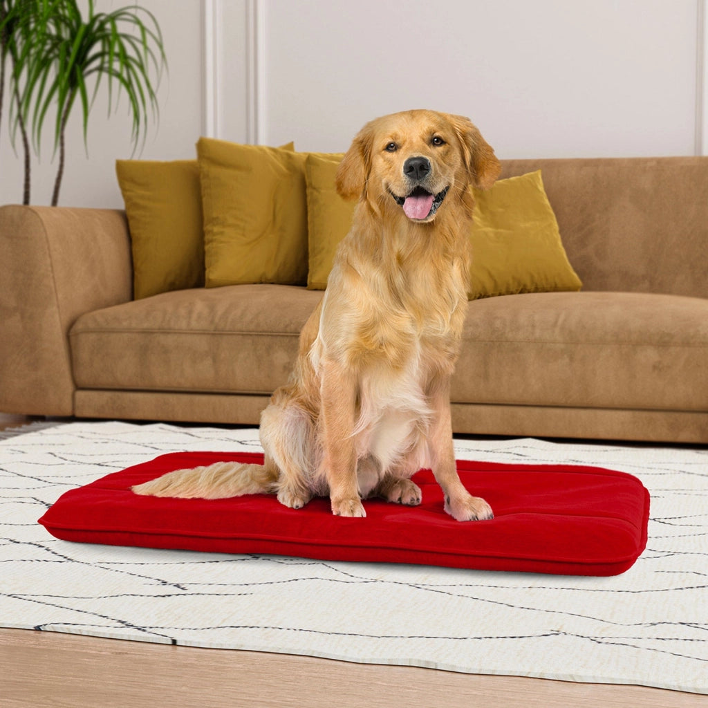 Maxi Cuscino Imbottito e Trapuntato per Cani Gatti in Microfibra Rosso