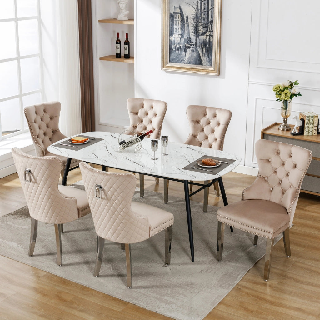 Sedie da Pranzo in Velluto con Gambe in Metallo ¨C Xylo ¨C Beige, Set 6 Pezzi