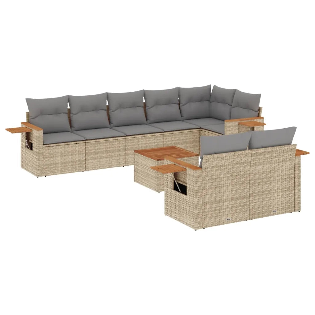 Set Divano da Giardino 9 pz con Cuscini Beige in Polyrattan 3226997