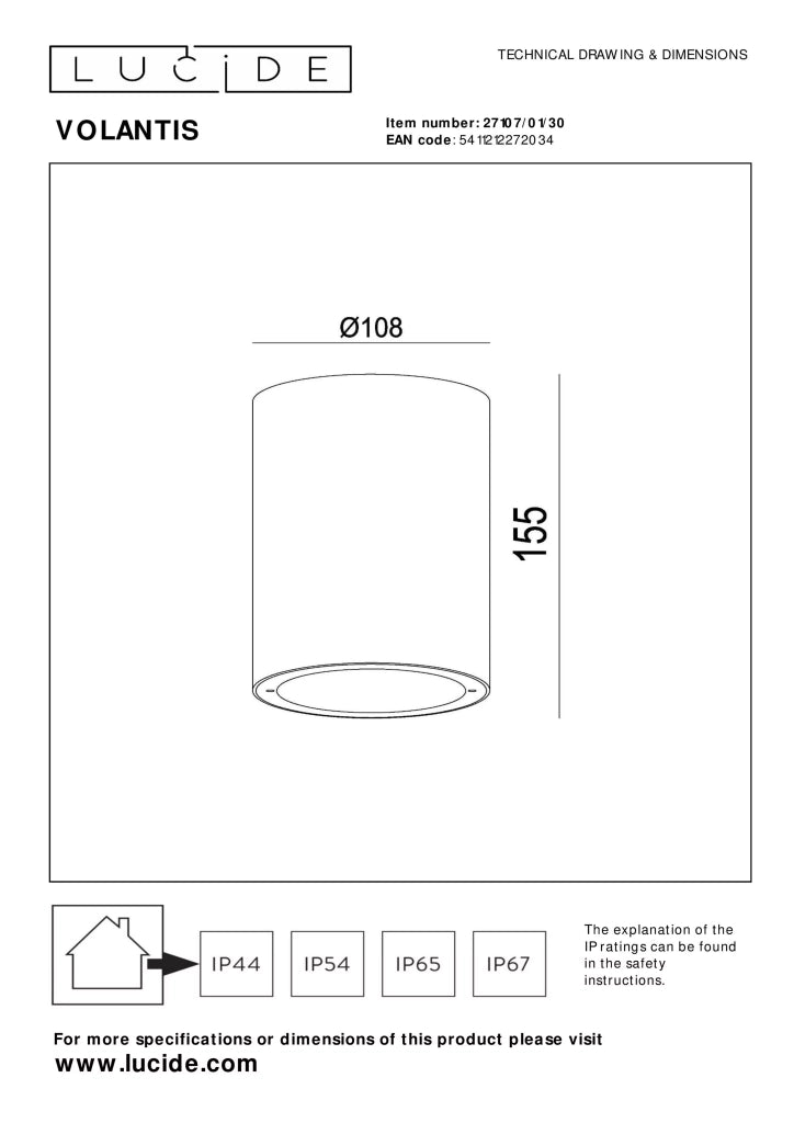 Faretto soffitto esterno IP54 E27 40W Volantis Lucide