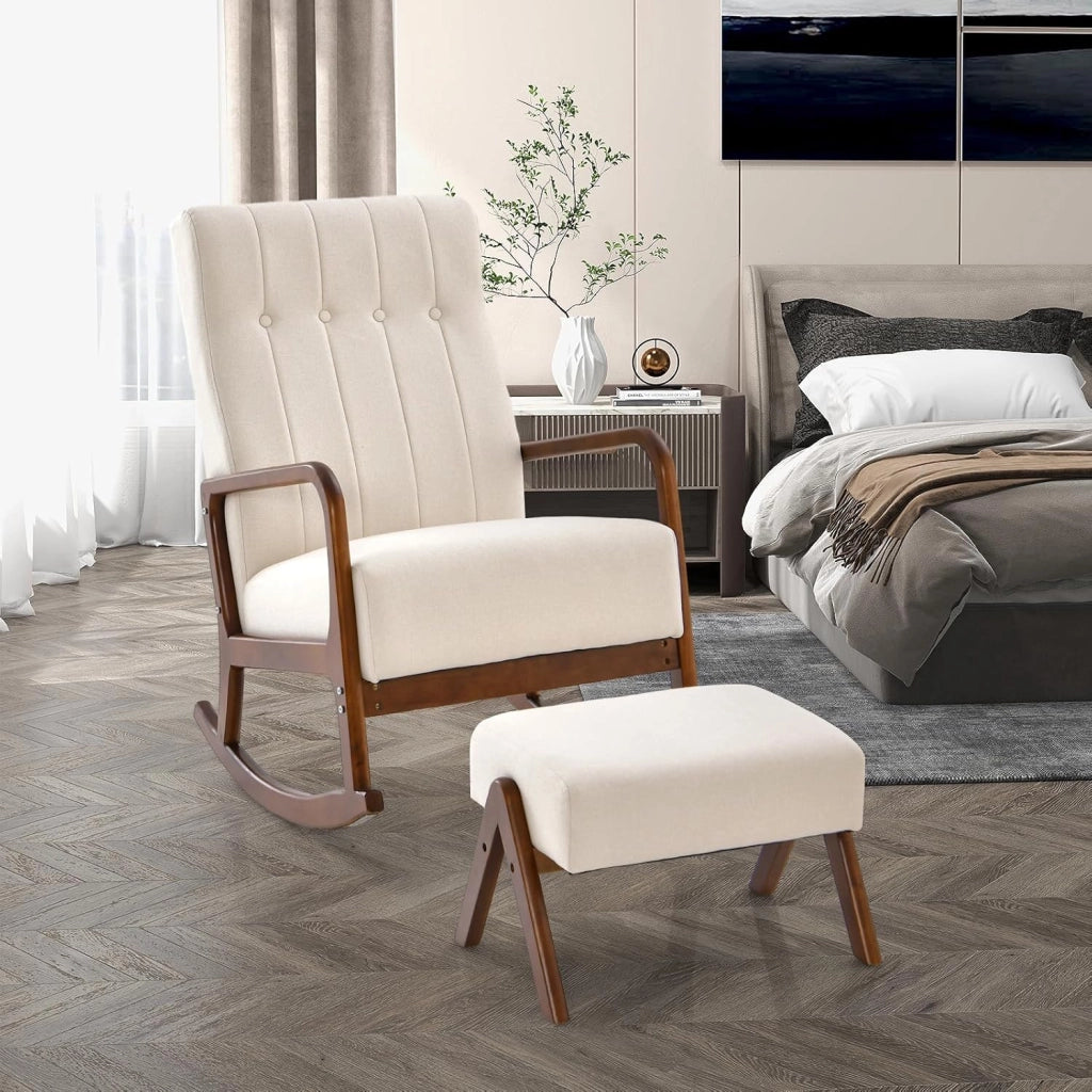 Sedia a Dondolo con Poggiapiedi, Poltrona Camera da Letto, Poltrona a Dondolo da Interno, Set Sedia a Dondolo e Poggiapiedi per Cameretta, Salotto 2 Colori
