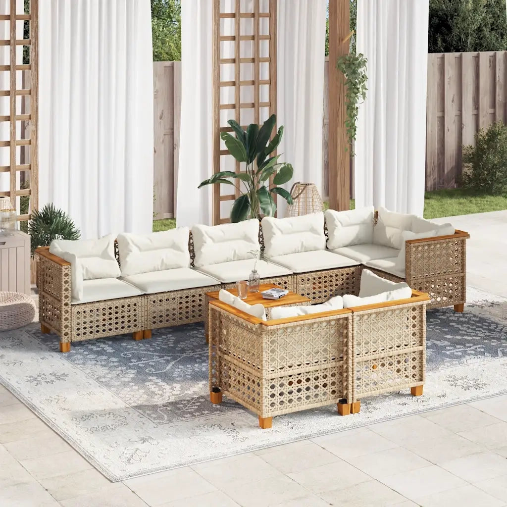 Set Divano da Giardino 9 pz con Cuscini Beige in Polyrattan
