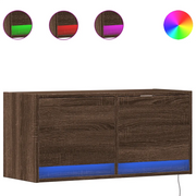 Mobile TV a Parete | Armadietto TV | Mobile Porta TV con Luci LED Rovere Marrone 80x31x35 cm