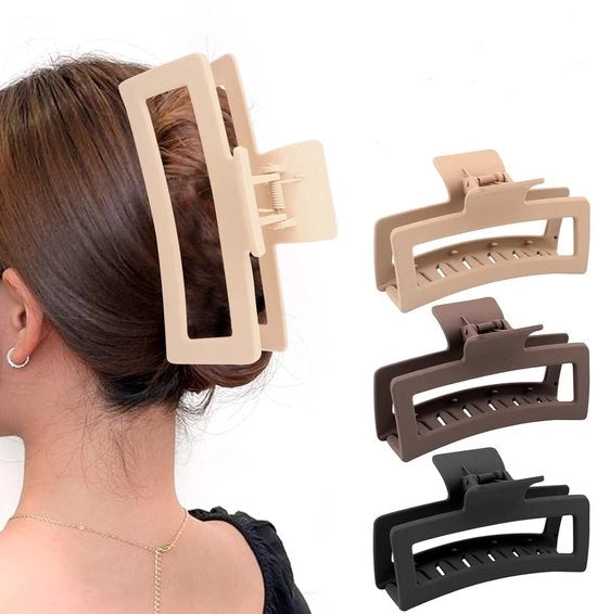 Set da 3 pezzi di clip per capelli a doppia piastra, clip quadrati, verniciatura in gomma di alta qualità per clip per capelli grandi, clip per capelli a doppia piastra in diverse colori, adatti per capelli spessi, lunghi, corti