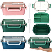 Lunchbox 3 compartimenti a 2 livelli in plastica per adulti, resistente a microonde, lavastoviglie e forno