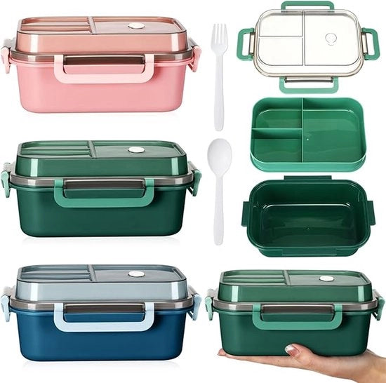 Lunchbox 3 compartimenti a 2 livelli in plastica per adulti, resistente a microonde, lavastoviglie e forno