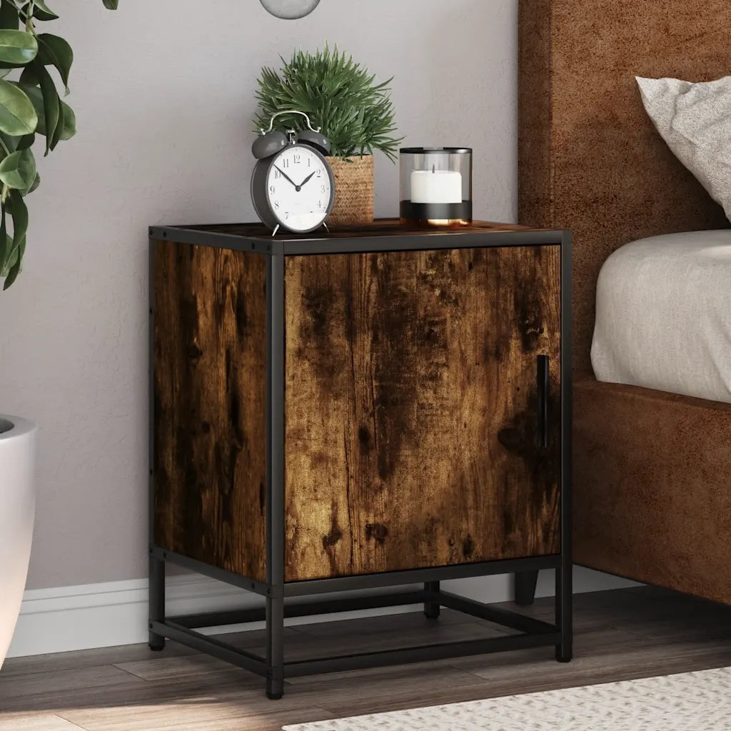 Comodini Rovere Fumo 2 pz 40x31x50 cm Legno Multistrato Metallo 848714