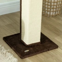 Grattatoio per Gatti Asta Grattatoio Gatto in Sisal e Peluche, Pallina Sospesa Base Stabile, 41 x 41 x 81 cm Marrone e Crema