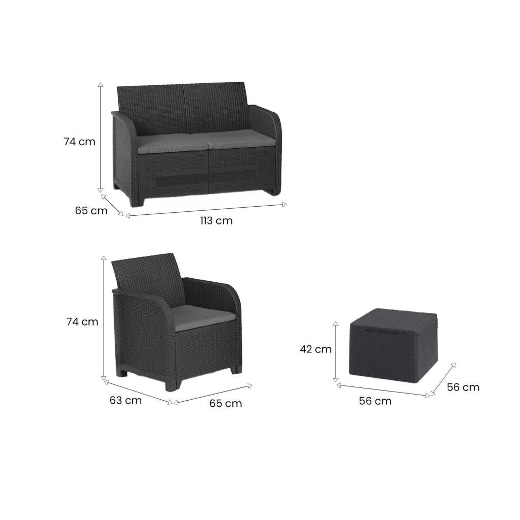 Set salotto da esterno Barrhead, Salottino outdoor, Set da balcone o giardino, Composizione soggiorno per esterni, 113x65 h74 cm, Antracite