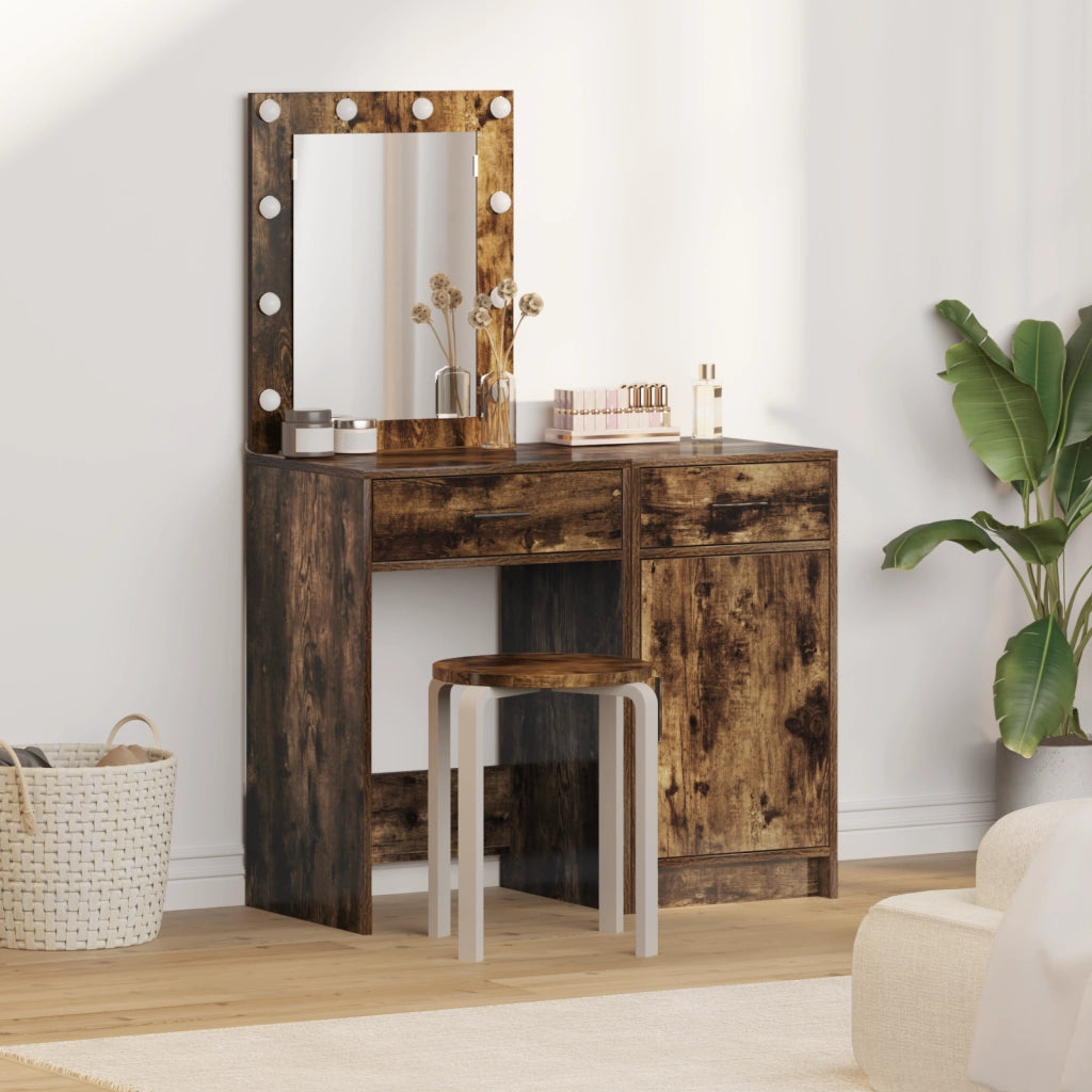 Set da Toeletta 2 Pezzi con LED in Rovere Affumicato in Legno Ingegnerizzato