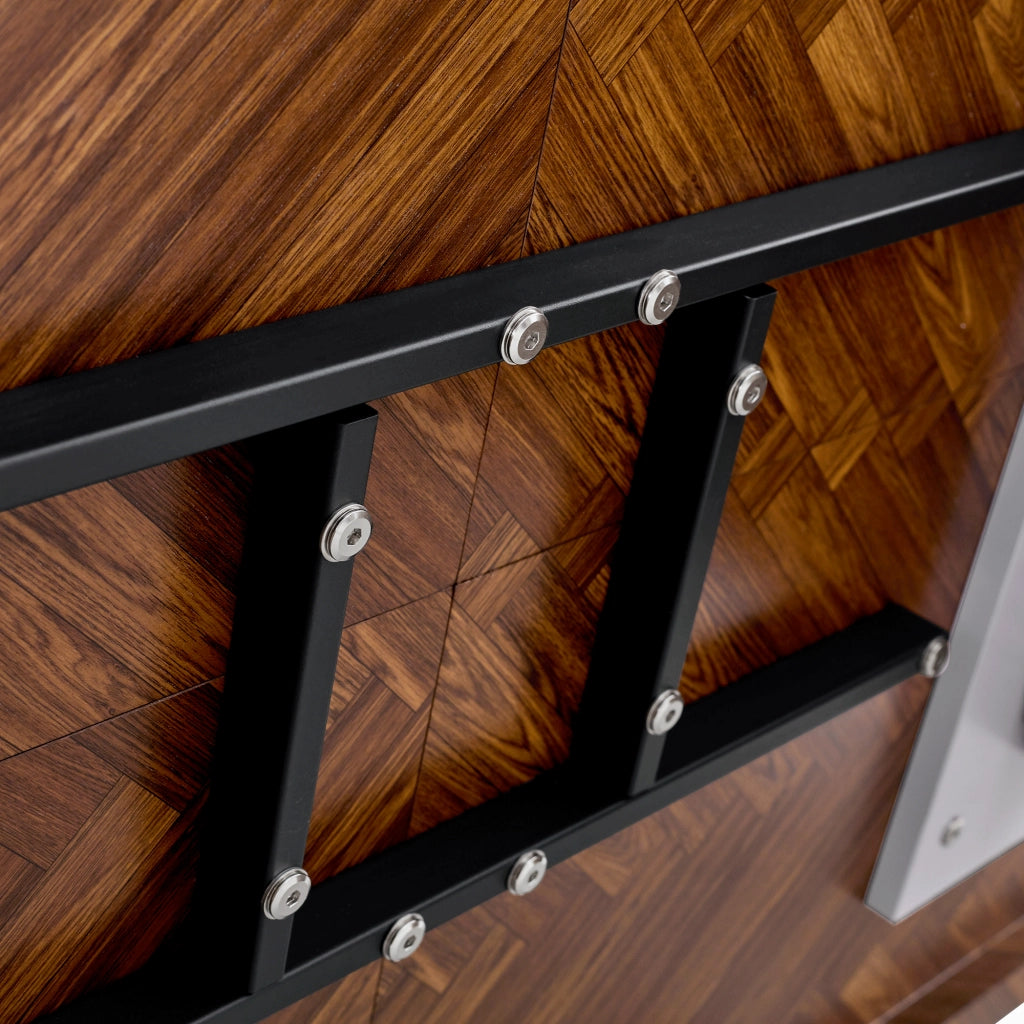 Tavolo da pranzo con base a colonna arcuata in MDF effetto noce per sala da pranzo e home office 180 × 90 cm