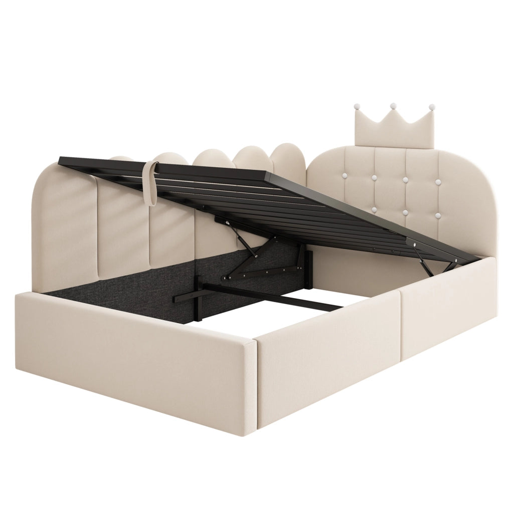 Letto da giorno 90x200 cm con contenitore idraulico in velluto beige