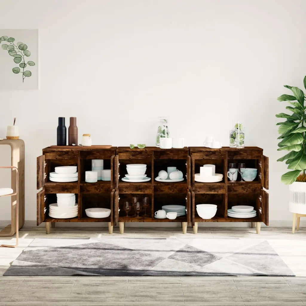 Credenze 3pz Rovere Fumo 60x35x70 cm in Legno Multistratocod mxl 77433