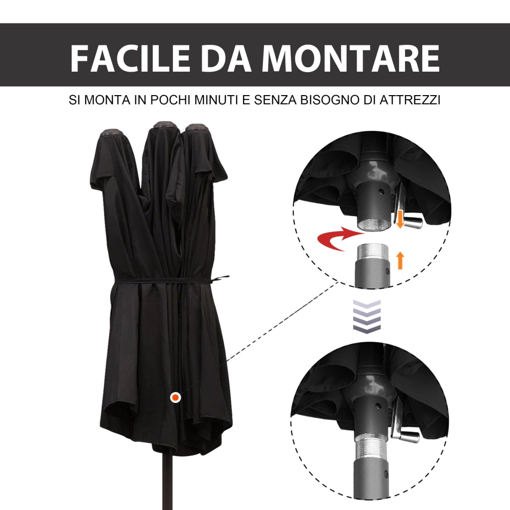 Ombrellone da Giardino Doppio 460x270x240 cm in Acciaio e Poliestere Nero