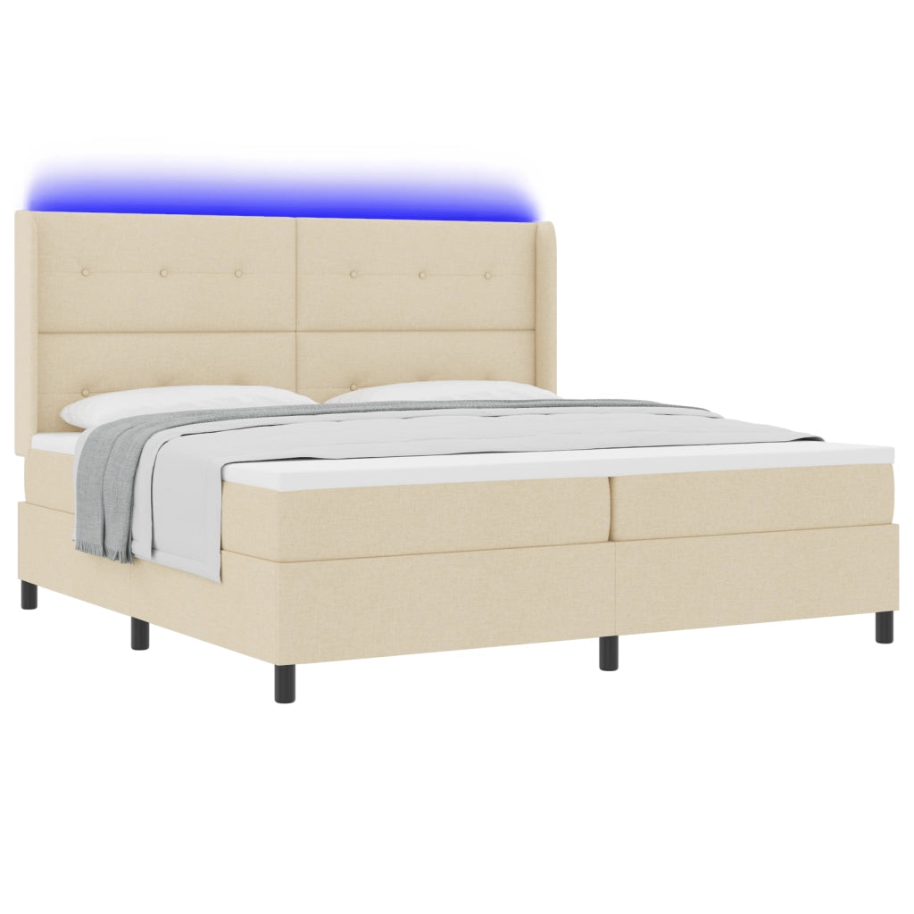 Letto con Contenitore e Materasso & LED Crema 200x200 cm Tessuto