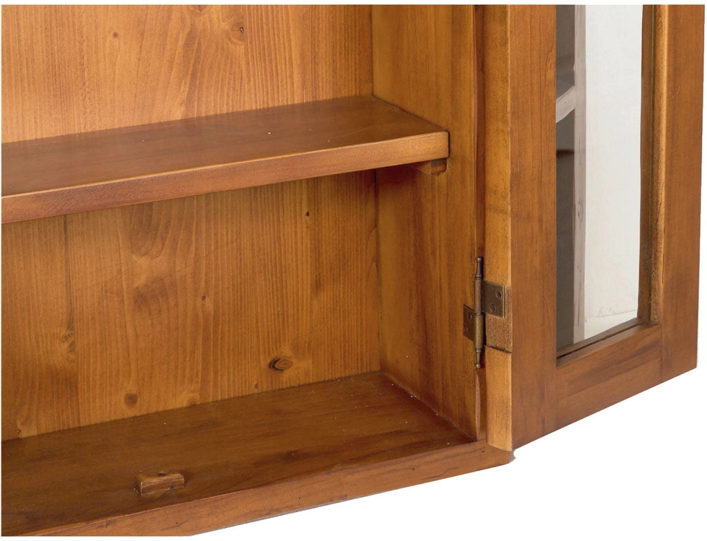 Biscottini Vetrinetta scantonata da appendere in legno massello di tiglio finitura noce L86xPR21xH75 cm. Made in Italy
