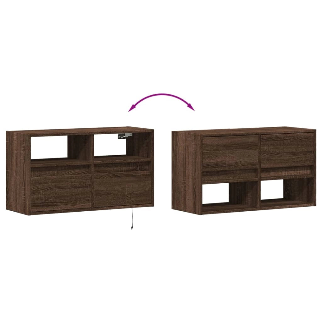 Mobile TV multimediale scaffale TV credenza mobile TV sala da pranzo soggiorno camera da letto mobile da parete con luci LED rovere 80 x 31 x 45 cm marrone 02_0027962