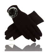 Trade Shop - Guanti Tessuto Marrone Cotone Pon Pon Guanto Taglia 8 Gloves Fodera Pile -