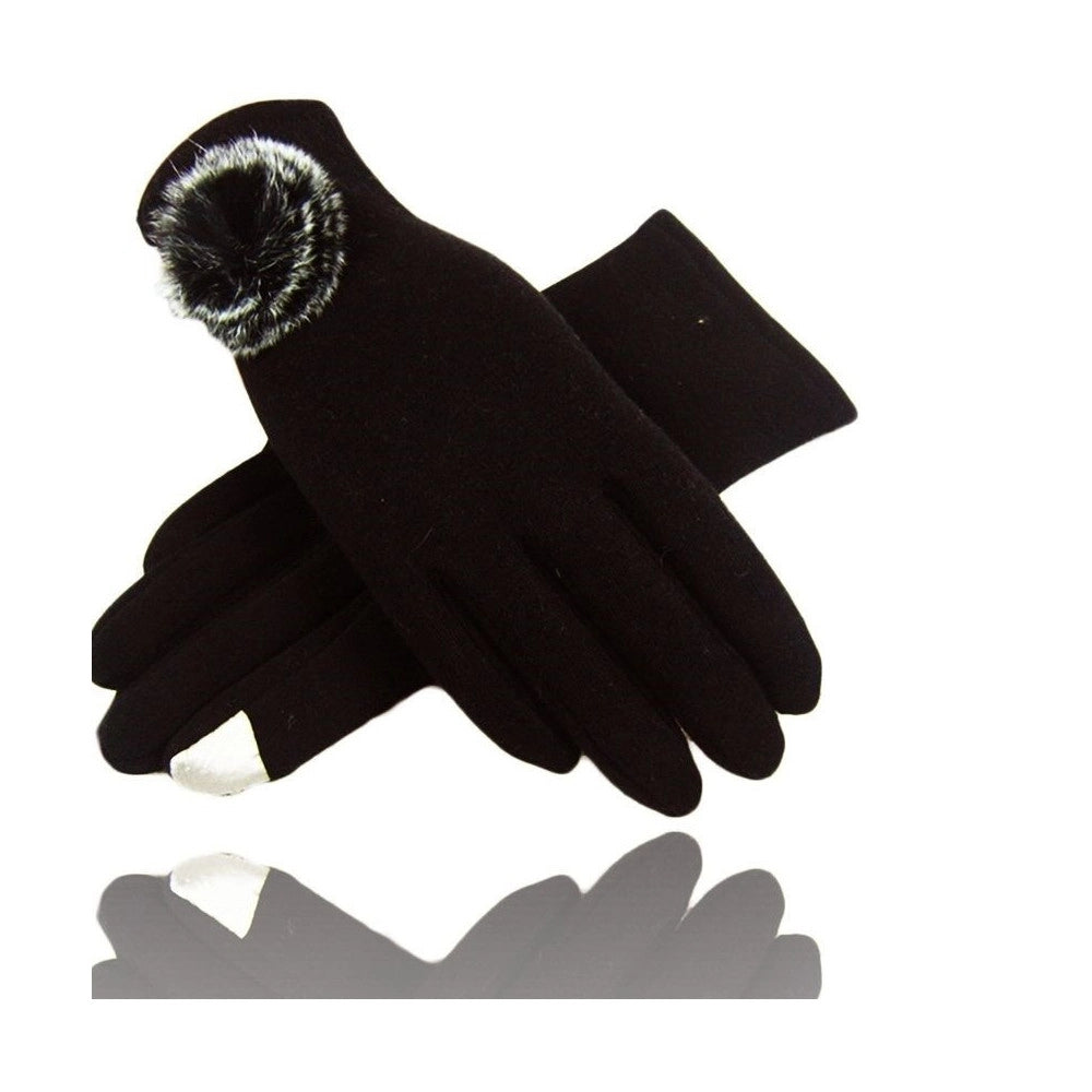 Trade Shop - Guanti Tessuto Marrone Cotone Pon Pon Guanto Taglia 8 Gloves Fodera Pile -