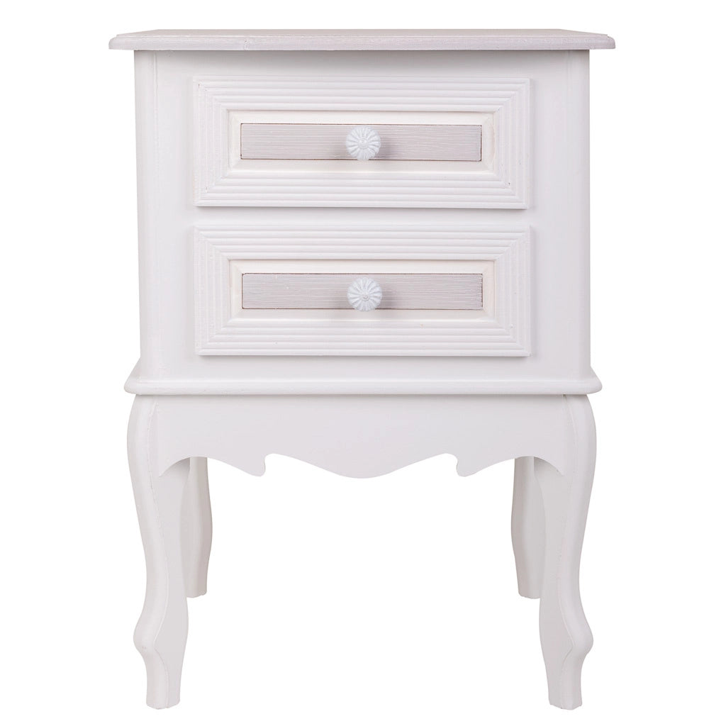 Comodino in legno con 2 cassetti bianchi 42x34x57.