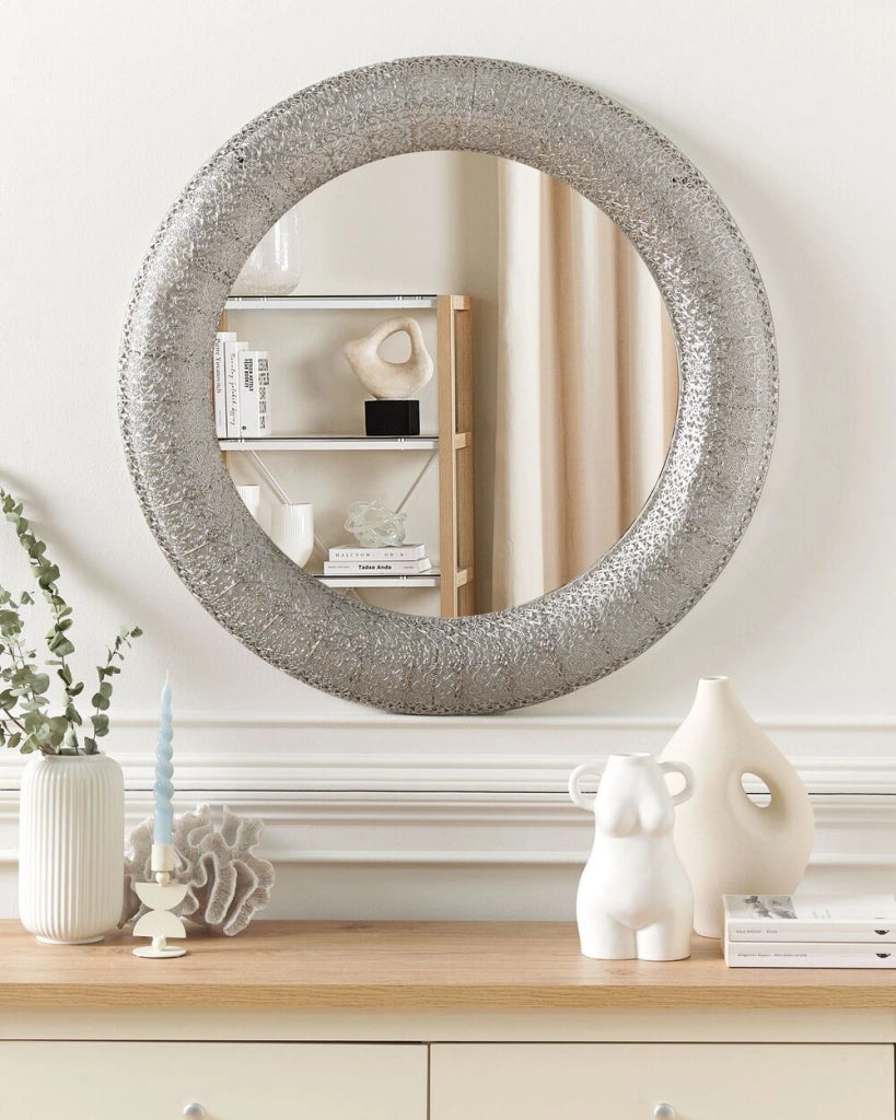 Specchio da parete in argento rotondo da 80 cm con decorativo dipinto