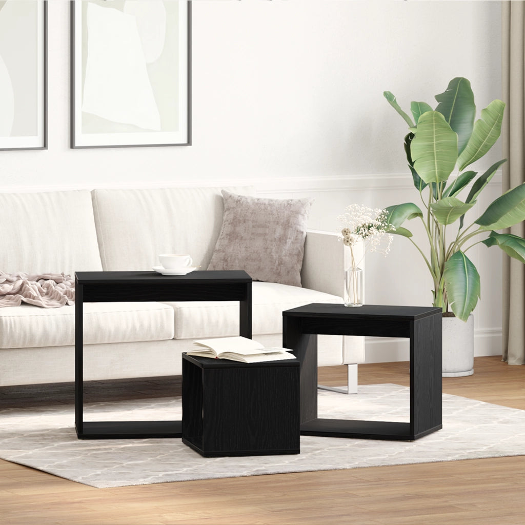 Tavolini Nesting 3 pz in Legno di Quercia Nera