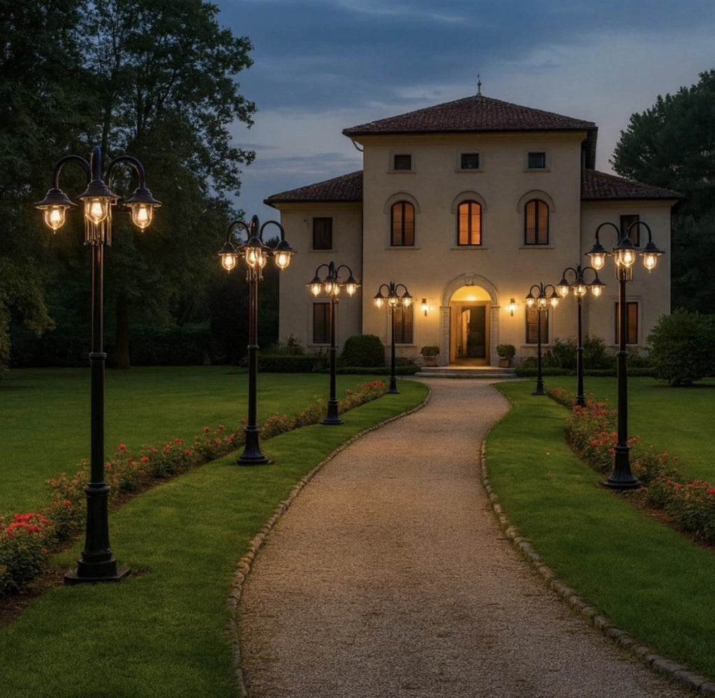 Lampione classico da giardino a 3 luci E27 in alluminio lanterna Retro da esterno IP54 Nero per vialetti parchi e ingressi eleganti