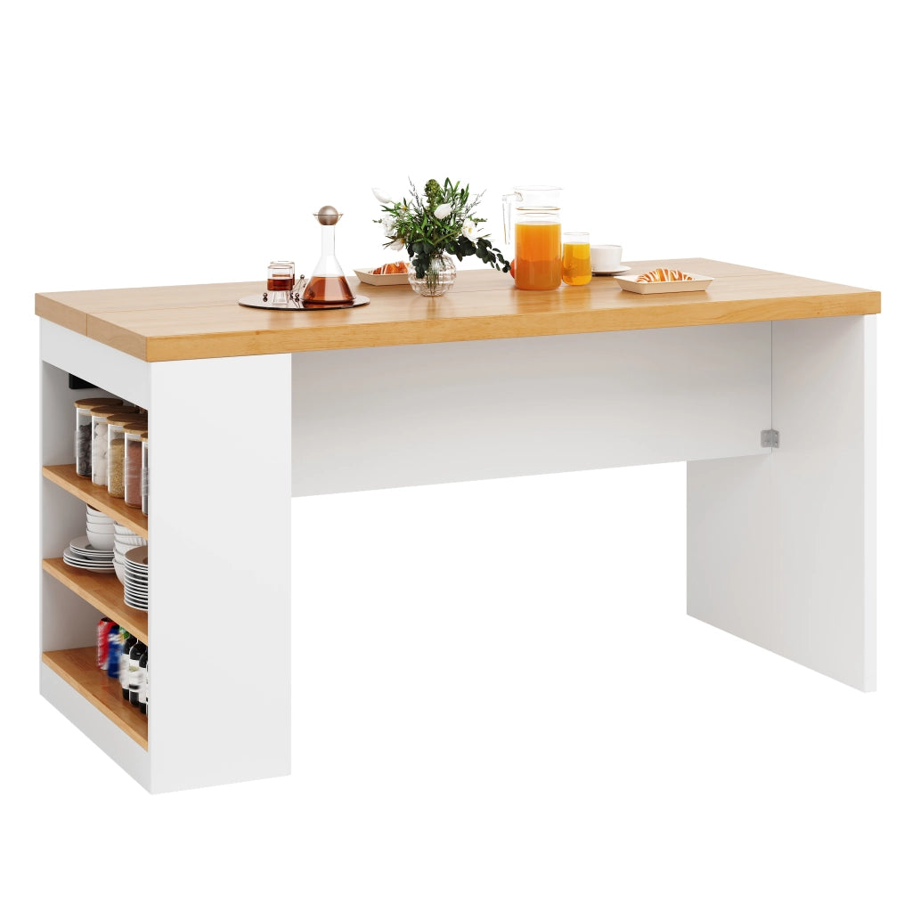 Isola da cucina 155x80x90 cm con LED, prese di corrente e 3 ripiani aperti