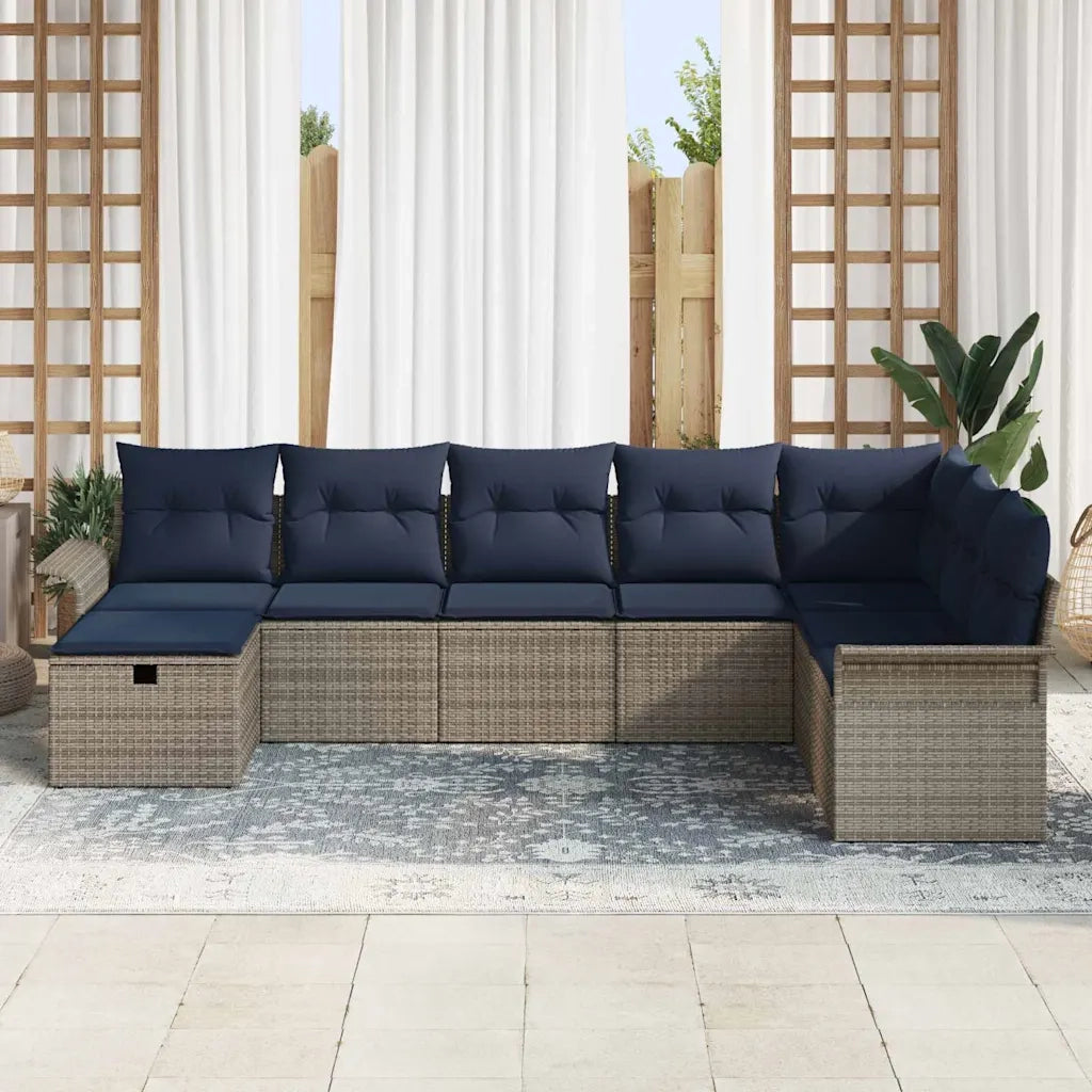 Set Divano da Giardino 8 pcs Grigio e Blu Navy polyrattan