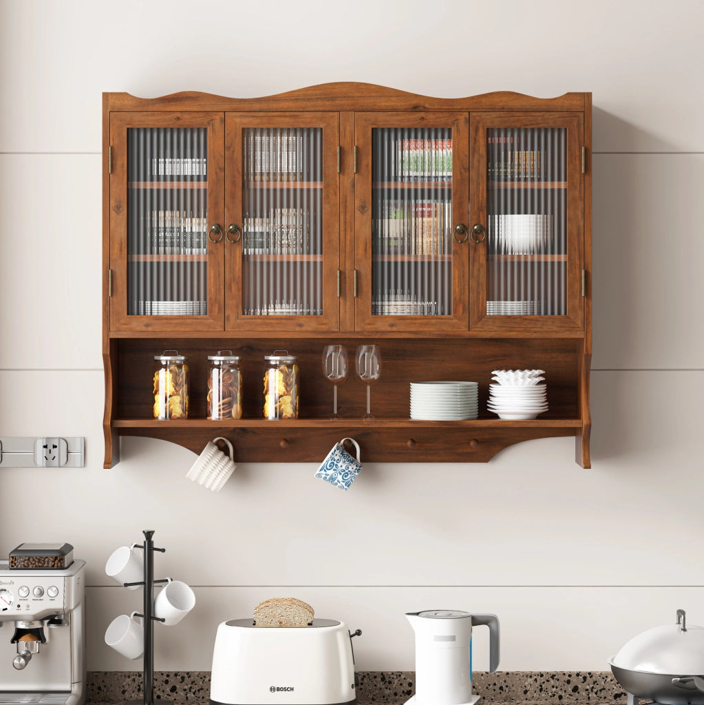 Mobile contenitore in legno e vetro marrone, 100 x 20 x 80 cm