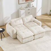 Divano modulare 2 posti in ciniglia senza struttura con seduta ampia e profonda 2 pouf montaggio non richiesto beige