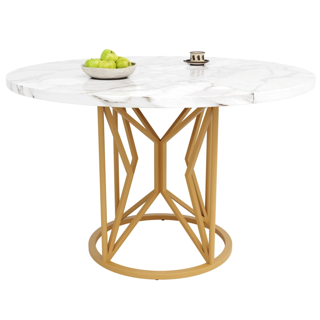 Tavolo da Pranzo Rotondo ¨C MINIMAL ¨C Piano in MDF Effetto Marmo, Gambe in Metallo, 100x100x76