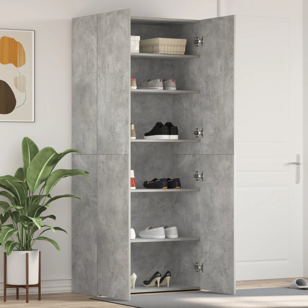 Armadio per scarpe Grigio Calcestruzzo 80x35,5x180 cm Legno ingegnerizzato