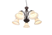 RUSTICA LAMPADARIO METALLO RUGGINE CON 5 DIFFUSORI VETRO BIANCO D. 60CM ATTACCO E14