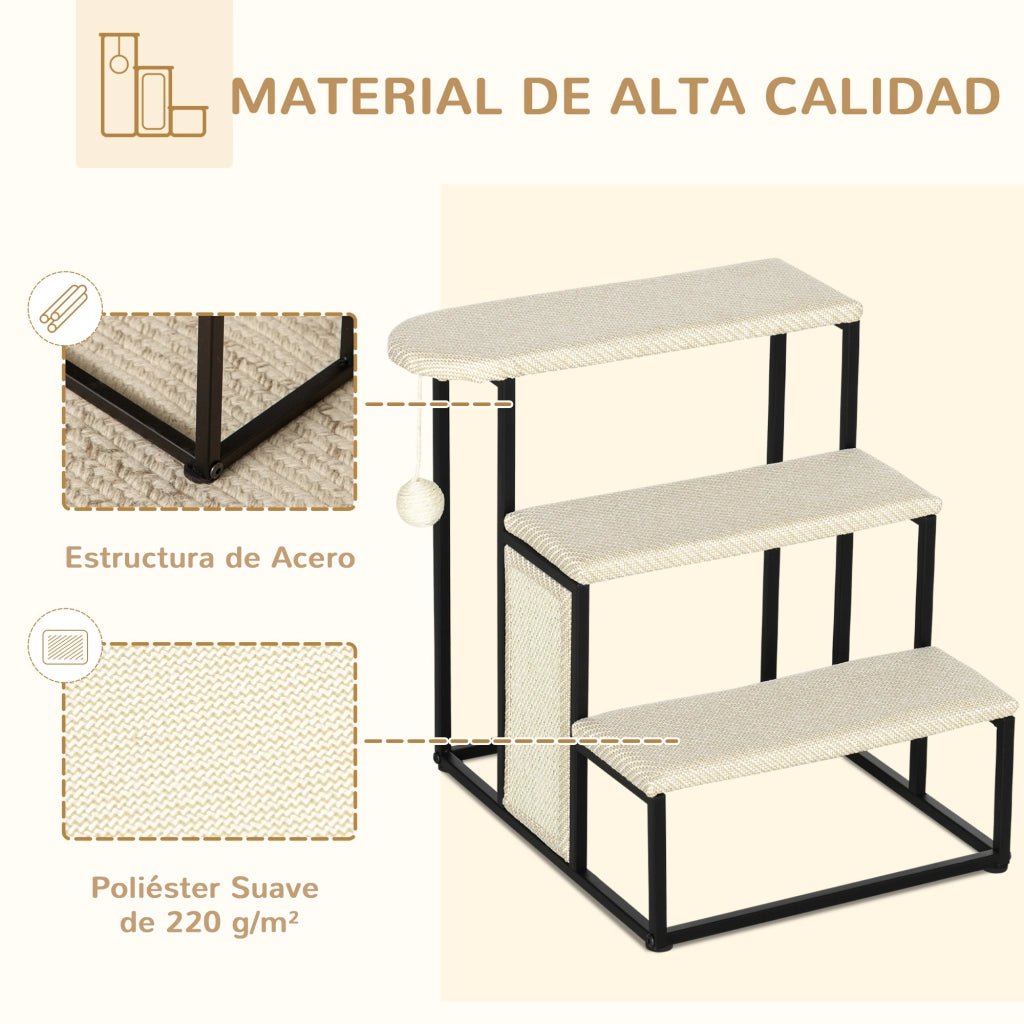 Scala per Animali Domestici 3 Gradini ¨C Xylo ¨C Tiragraffi Crema e Nero 47x45x47 cm