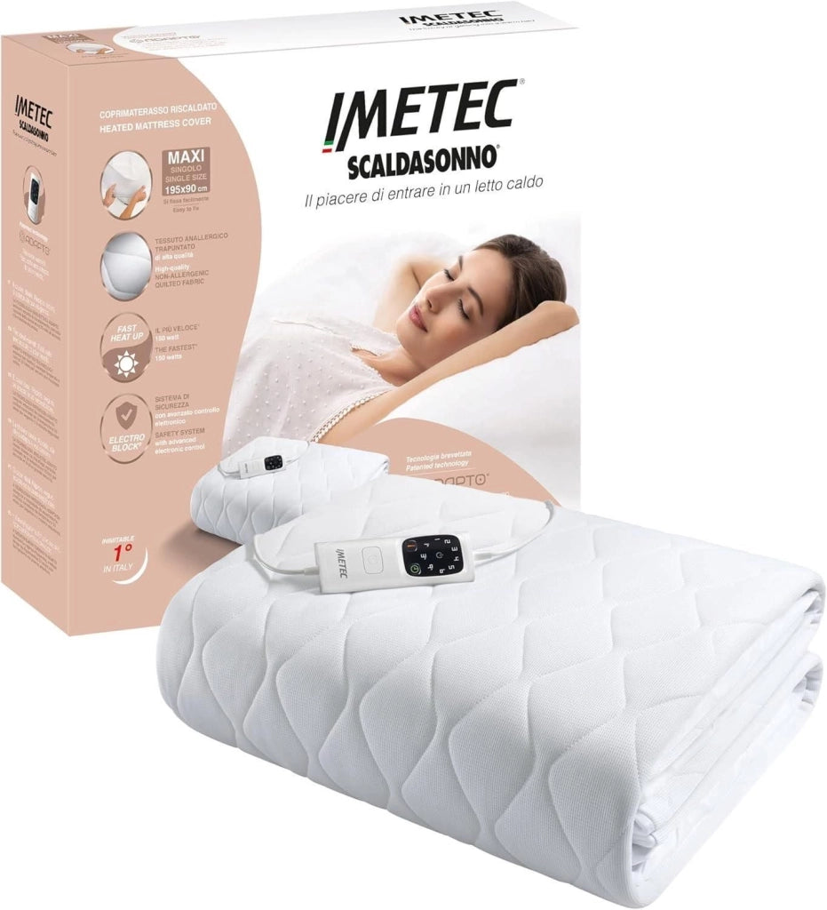 Imetec 16728 Scaldasonno Adapto Maxi Coprimaterasso Singolo 195x90 cm 150W 6 Temperature Basso Consumo Tessuto Anallergico colore Bianco