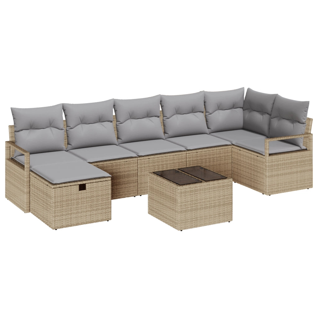 Set di Divani da Giardino in 8 Pezzi con Cuscini Beige Polirattan