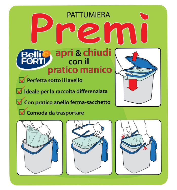 PREMI PATTUMIERA RACCOLTA DIFFERENZIATA CON MANICO 18LT GIALLO RICICLO PLASTICA