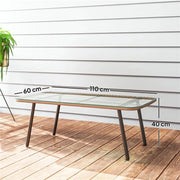 TAVOLINO DA GIARDINO IN RATTAN PE CON PIANO IN VETRO E ACCIAIO 110X60X40 CM LEGNO NATURALE