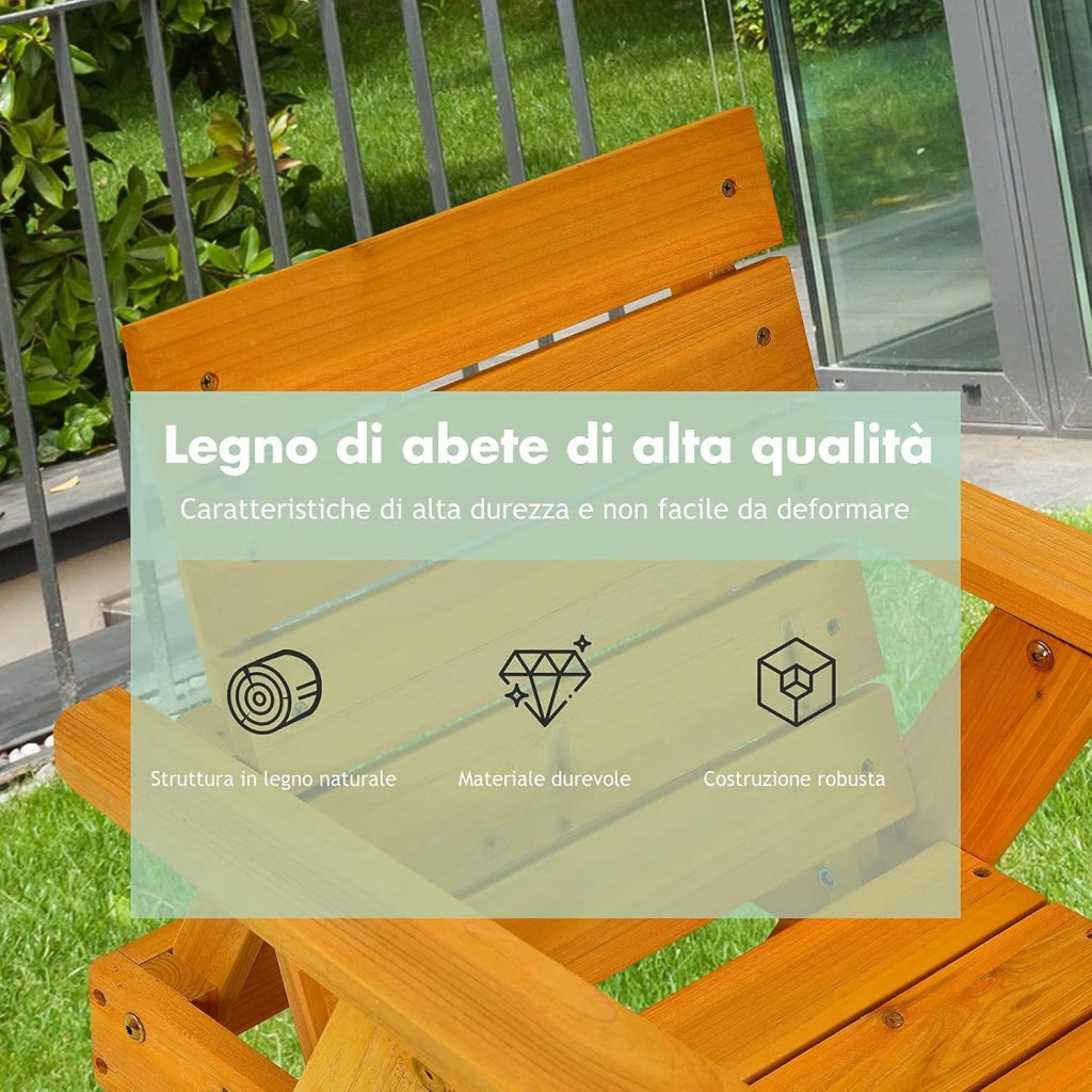 Chaise Longue da Esterno per Bambini, Poltrona di Legno con Ombrellone Smontabile, Sedia Portatile con Cuscino, Ideale per Bambini 3-8 Anni