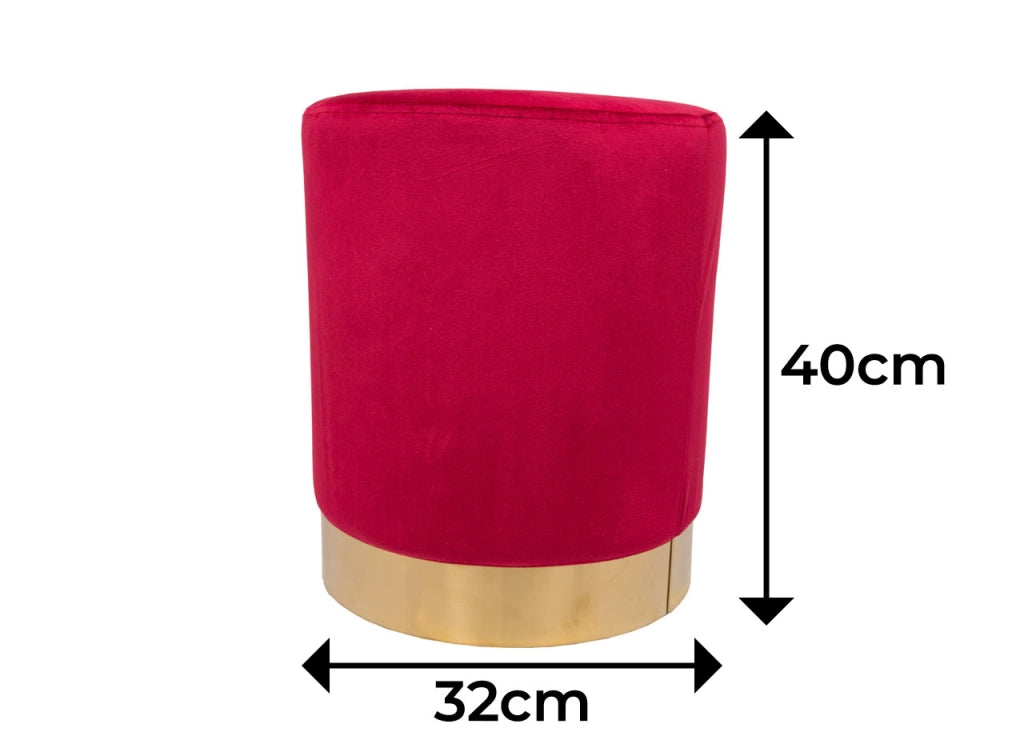 Pouf Salotto/Camera Rotondo Imbottito Modello Cilindro Velvet In Tinta Unita - Pouf - Bordeaux