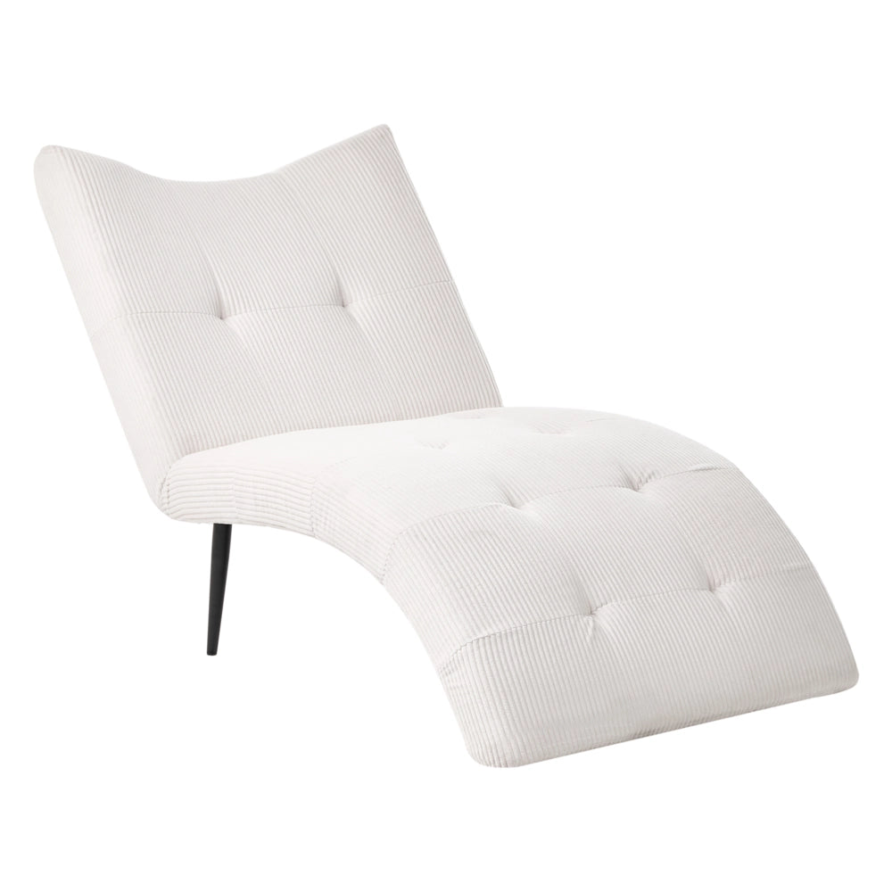 Chaise longue con rivestimento in velluto a coste bianco sporco trapuntatura a bottoni, senza braccioli, design moderno per soggiorno