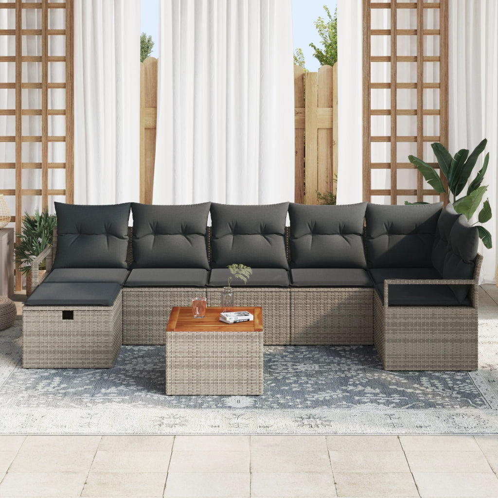 Set Divani Giardino  8 Pezzi con Cuscini Grigio Polyrattan