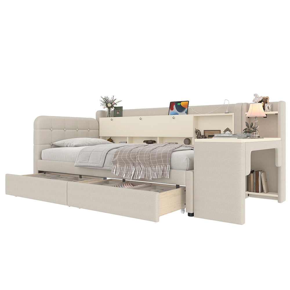 Divano letto 90x200cm?- Xylo - scrivania USB lino beige