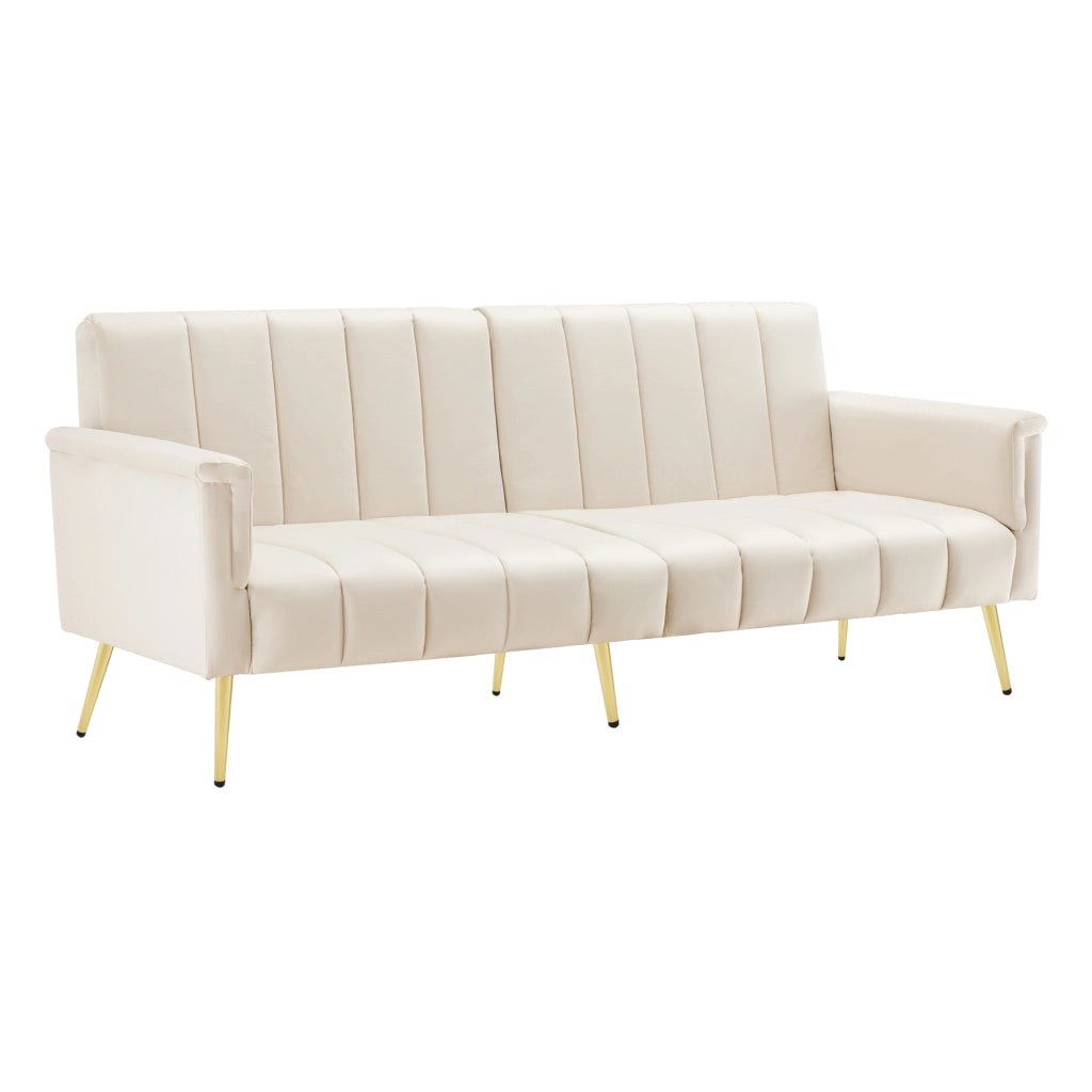 Divano letto convertibile con schienale e braccioli regolabili, gambe in metallo in velluto beige 183 × 76 × 75 cm
