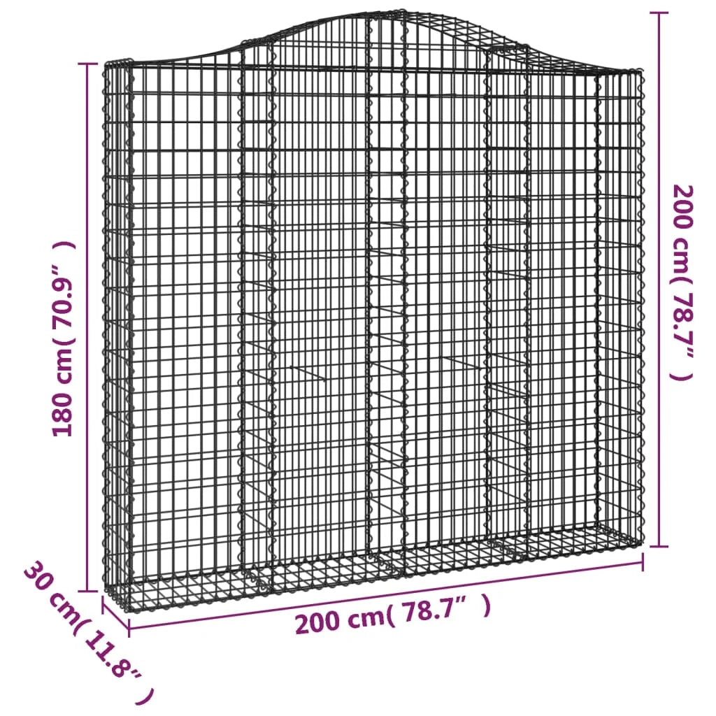 Gabbione recinto a gabbia muro di contenimento ad arco 200 x 30 x 180/200 cm ferro zincato argento 02_0040003