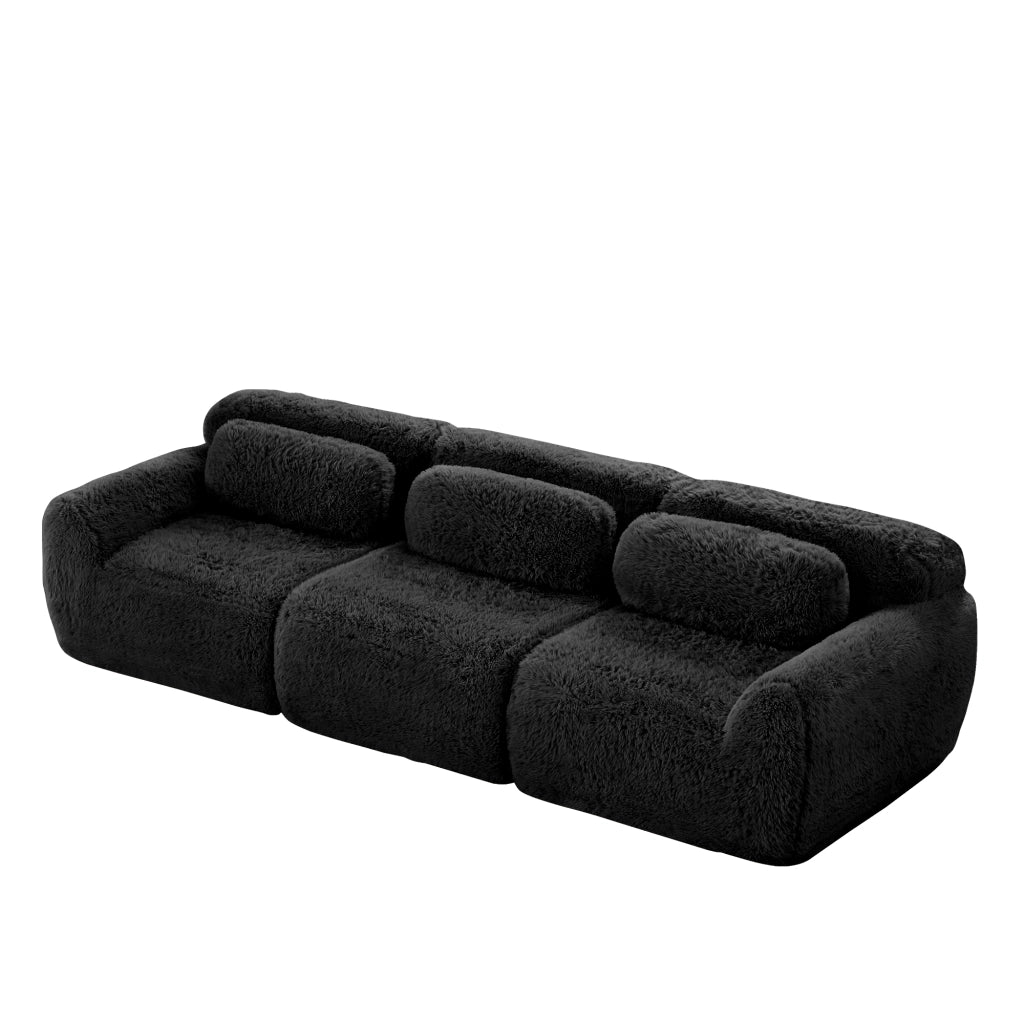 Divano 3 Posti in Velluto con Cuscini ¨C MINIMAL ¨C Nero, Morbido, Modulare