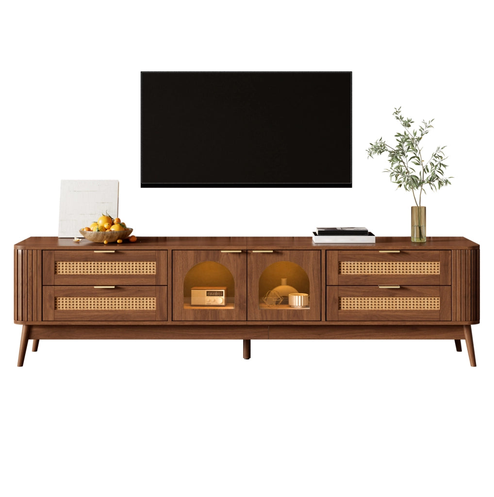 Mobile TV 180x40x50 cm con illuminazione LED controllabile via app; vetro di sicurezza; pannello truciolare; noce