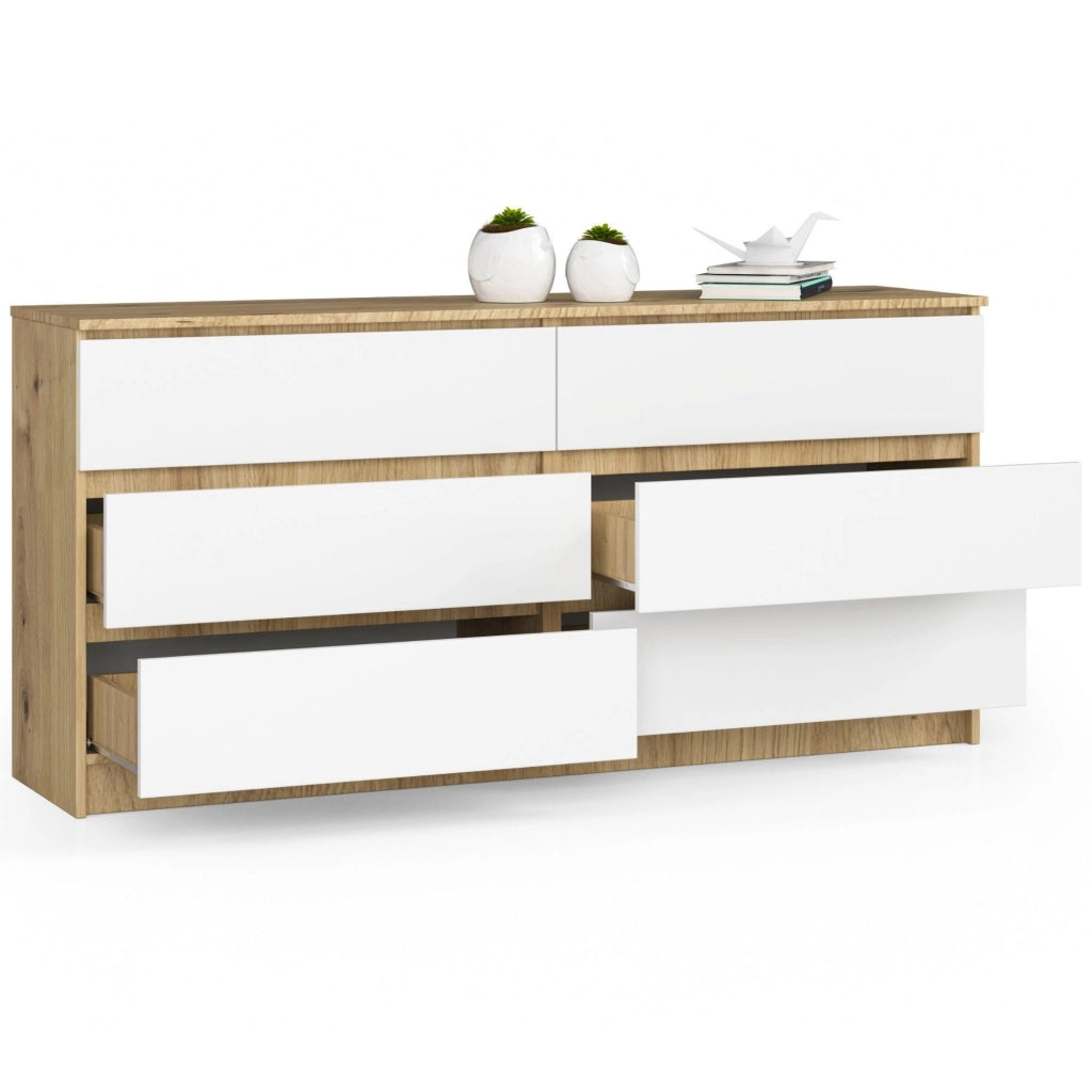 Cassettiera AKORD K160 Quercia Artisan 160 cm 6 cassetti inserto frontale Bianco 160x40x77 cm