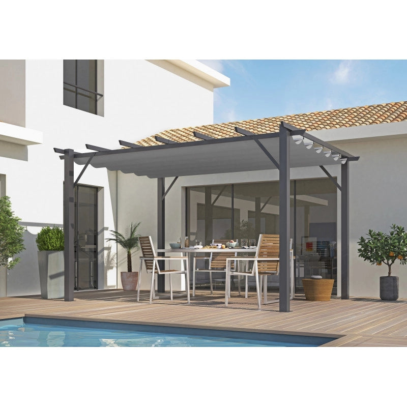 Pergola da giardino in alluminio 400x300 cm con telo scorrevole grigio 280g – tettoia autoportante design moderno – PER4030GN Foresta